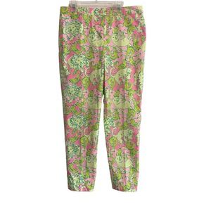 Lilly‎ Pulitzer Catfish Pattern Pants Size 4 Green Pink Lions Tigers Koi Fish